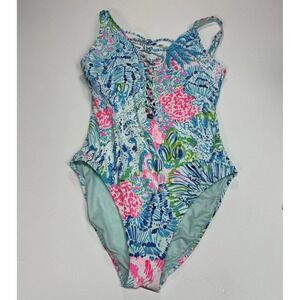 Lilly Pulitzer Isle Lattice One Piece bathing suit Sink Or Swim Womens Size 10